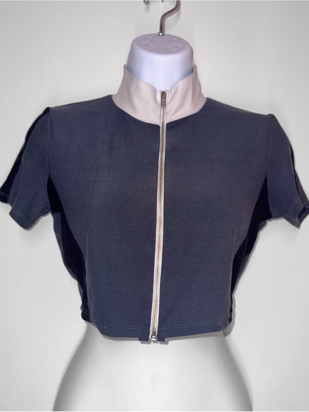 Fashion Nova Colorblock Zip Up Mock Neck Crop Top S